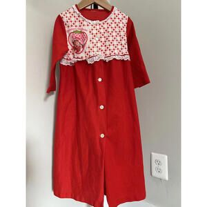 Vintage 1980s Strawberry Shortcake Nightgown - Red & White Lace Ruffle Sleepwear
